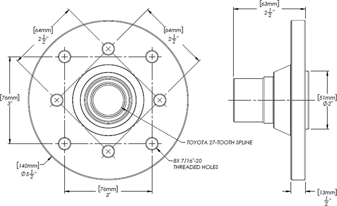 27-Spline 1310 | 1350 Drilled T-Case Flange with Dust Shield