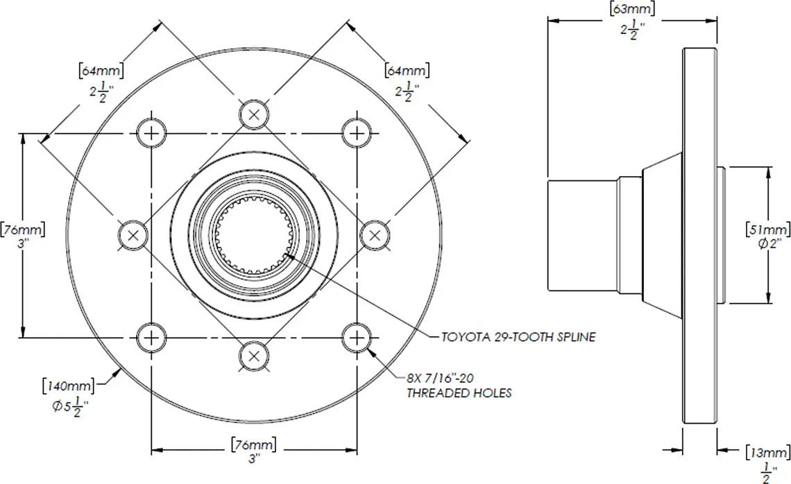 29-Spline 1310 | 1350 Drilled Differential Flange Kit